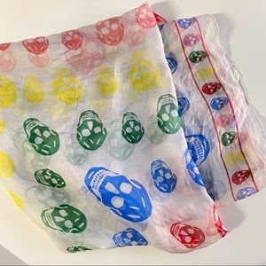 McQueen multi color silk skull scarf